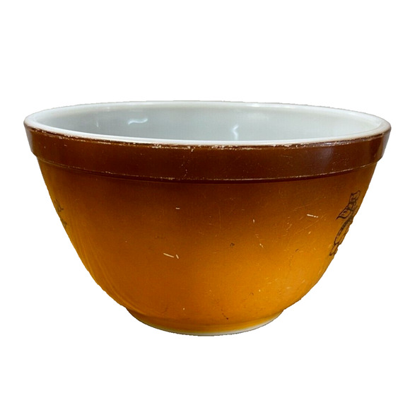 Vintage Pyrex “Orchard Fruit” Brown 1½‑Pint Mixing Bowl #401 – Corning Glass - Picture 4 of 7